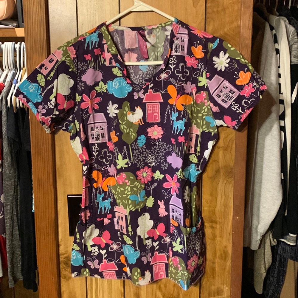 X small colorful scrub top